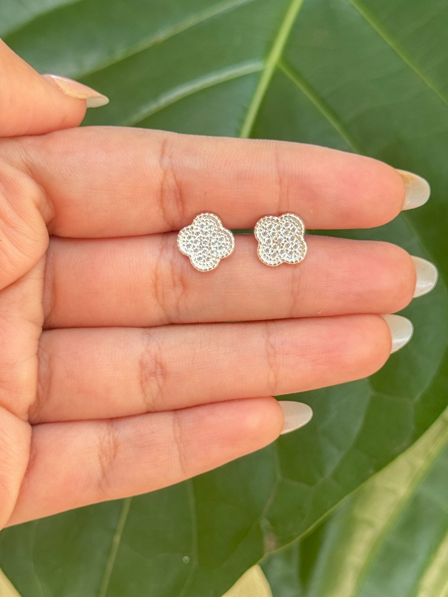 Conjunto Trevo Cravejado em Prata 925
