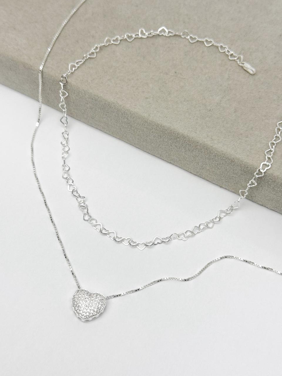 CONJUNTO BRILHAR CORAÇÃO EM PRATA 925