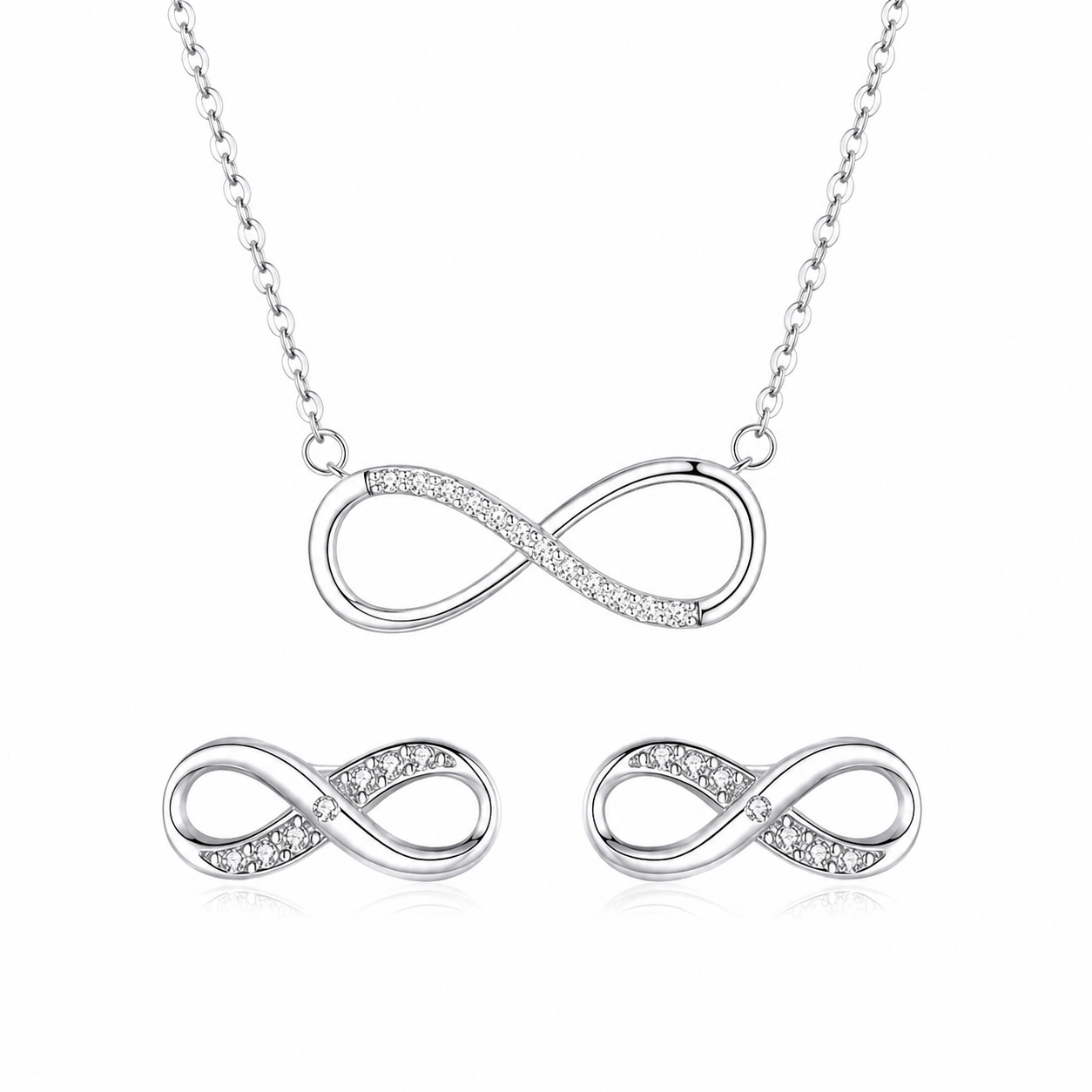 CONJUNTO INFINITO PRATA 925 COM BANHO DE RÓDIO