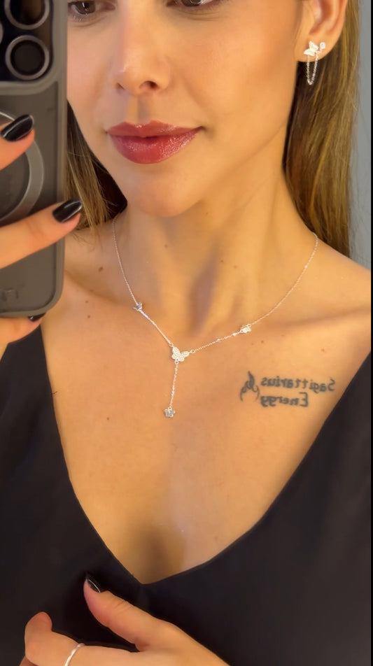 COLAR BORBOLETA GRAVATA CRAVEJADO EM PRATA 925
