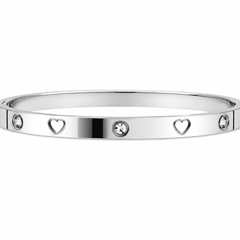 BRACELETE PONTO DE LUZ E CORAÇÃO AÇO INOXIDÁVEL