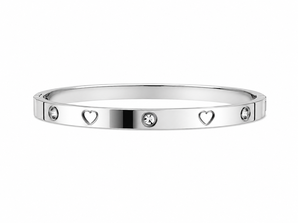 BRACELETE PONTO DE LUZ E CORAÇÃO AÇO INOXIDÁVEL