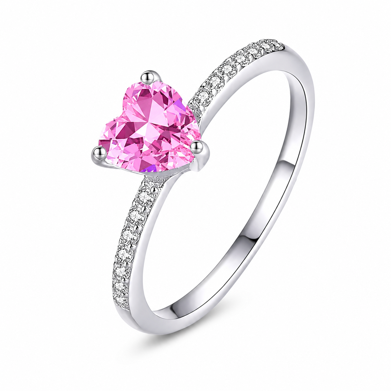 SOLITÁRIO CORAÇÃO ROSA PRATA 925 COM BANHO DE RÓDIO
