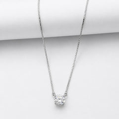 COLAR PONTO DE LUZ MOISSANITE 6MM X 40+5CM PRATA 925 COM BANHO DE RÓDIO