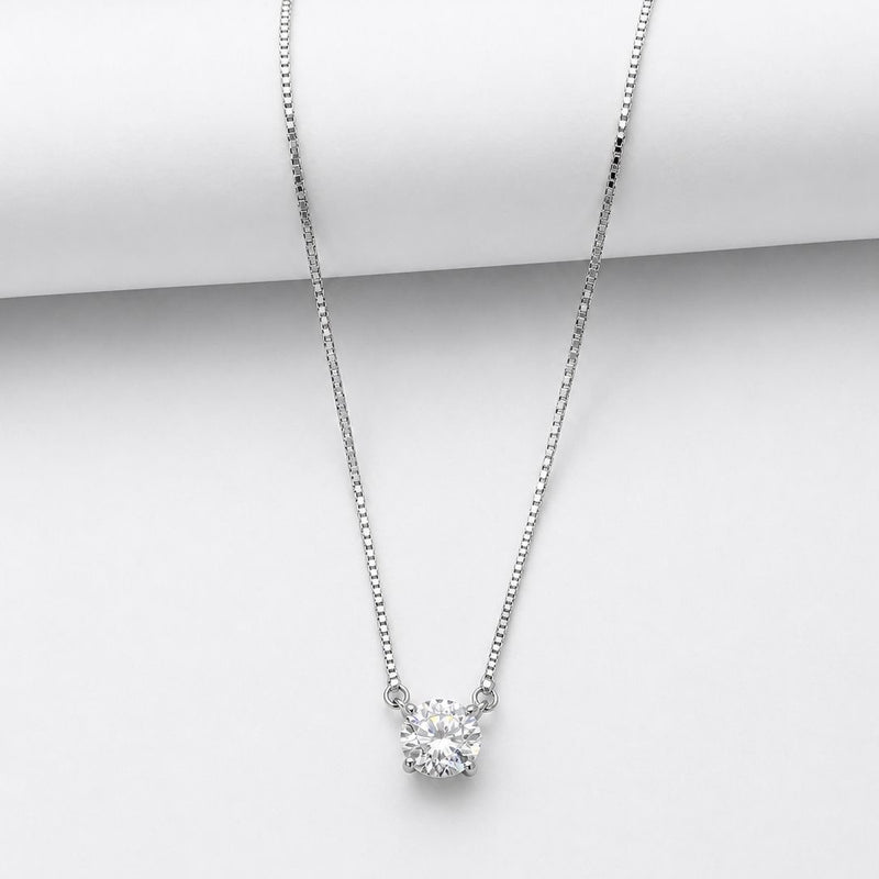 COLAR PONTO DE LUZ MOISSANITE 6MM X 40+5CM PRATA 925 COM BANHO DE RÓDIO