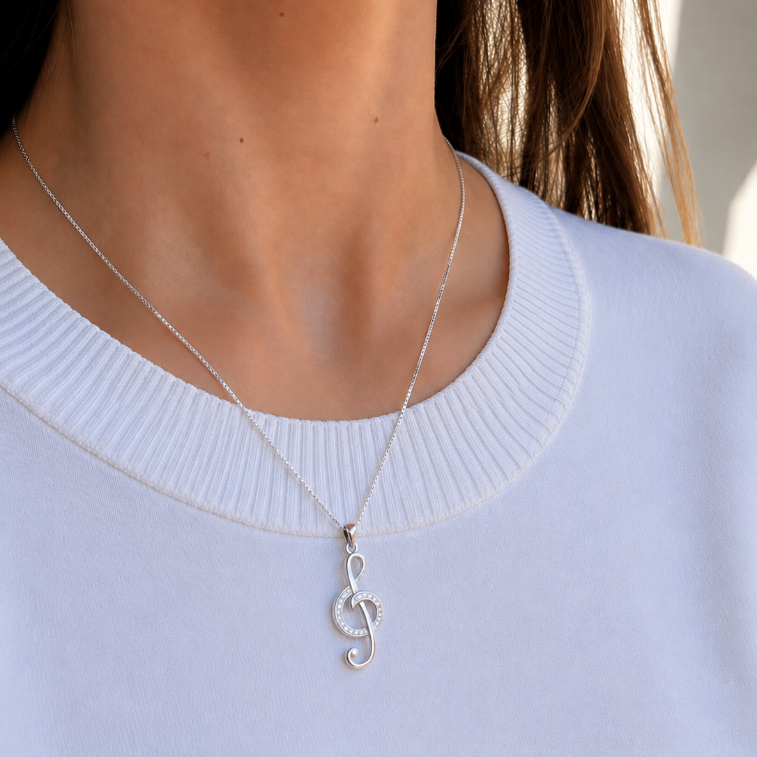 COLAR CLAVE DE SOL EM PRATA 925 COM ZIRCONIAS