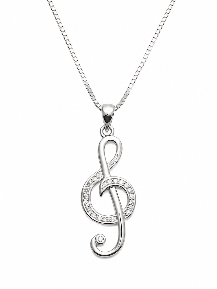 COLAR CLAVE DE SOL EM PRATA 925 COM ZIRCONIAS