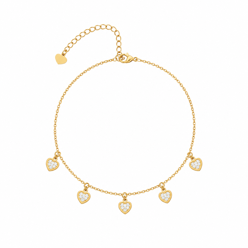 TORNOZELEIRA CORAÇÕES DOURADO AÇO INOXIDÁVEL