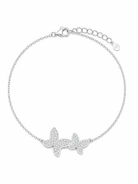 PULSEIRA DUAS BORBOLETAS CRAVEJADAS PRATA 925