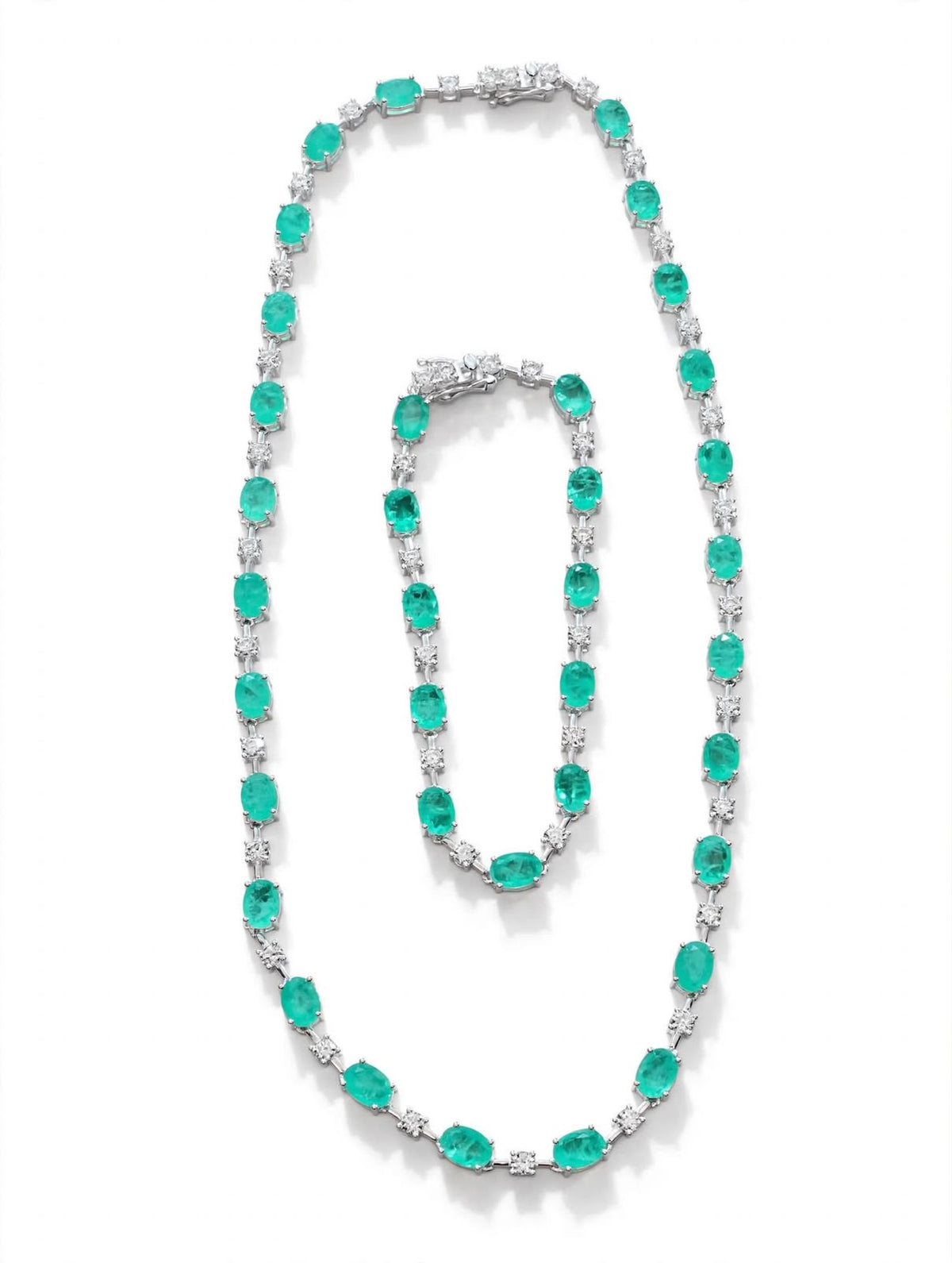 Colar Riviera Pedra Fusion Verde Paraíba Oval - Prata 925 | Coleção Paraíba Fusion (Pulseira vendida separadamente)