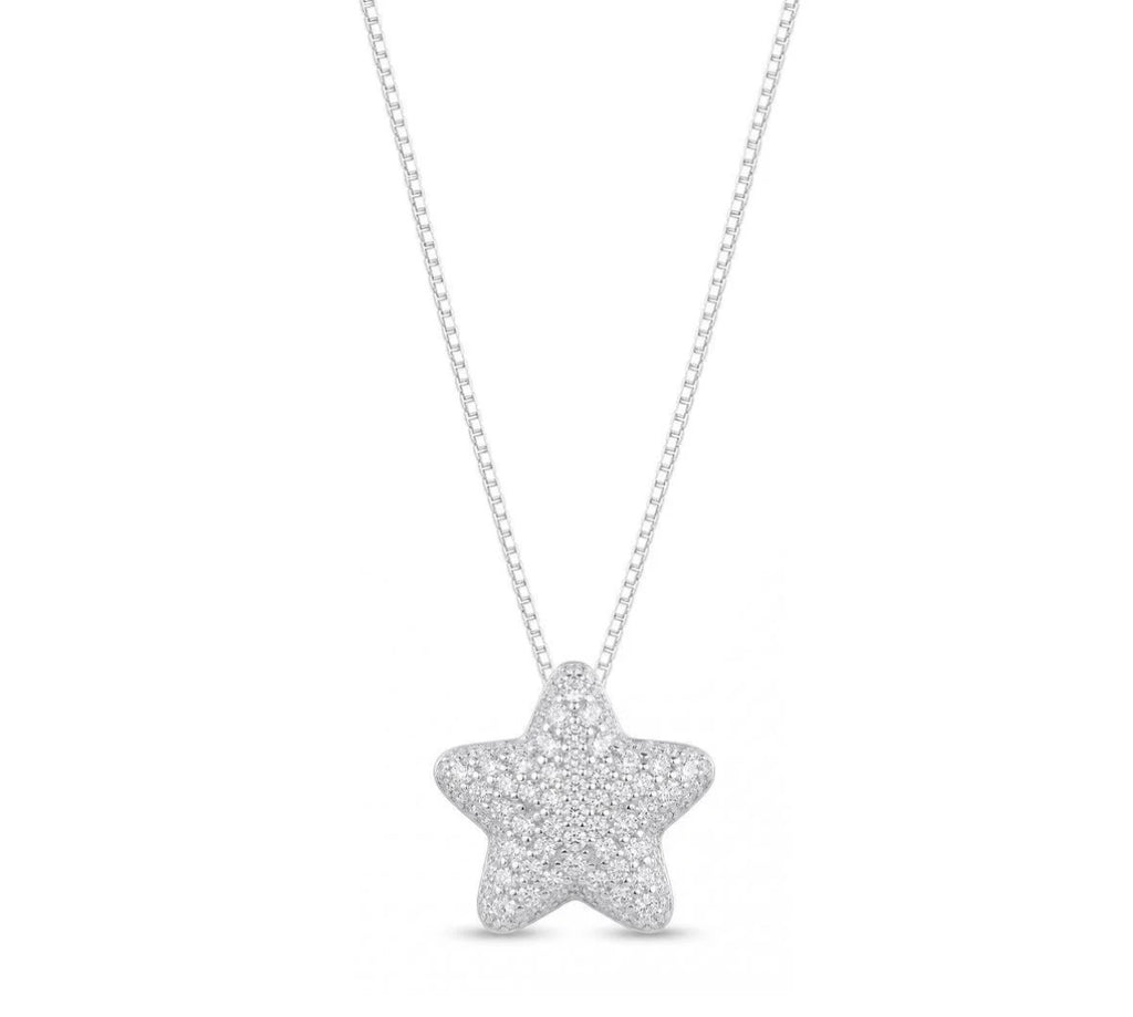 COLAR ESTRELA CRAVEJADA PRATA 925