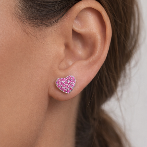 BRINCO CORAÇÃO CRAVEJADO COM ZIRCÔNIAS ROSAS