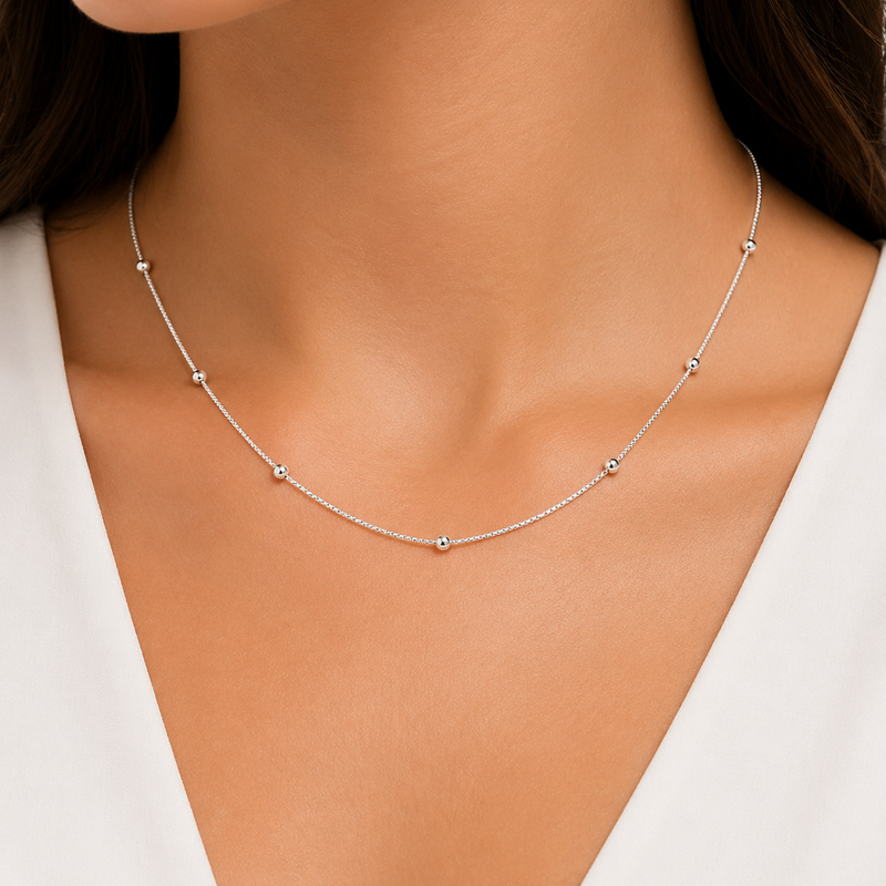 COLAR VENEZIANA BOLINHAS 40CM PRATA 925