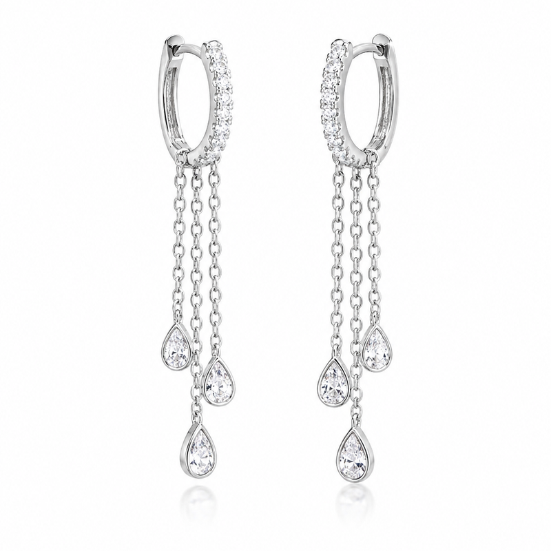 ARGOLA COM CORRENTES E GOTAS PRATA 925