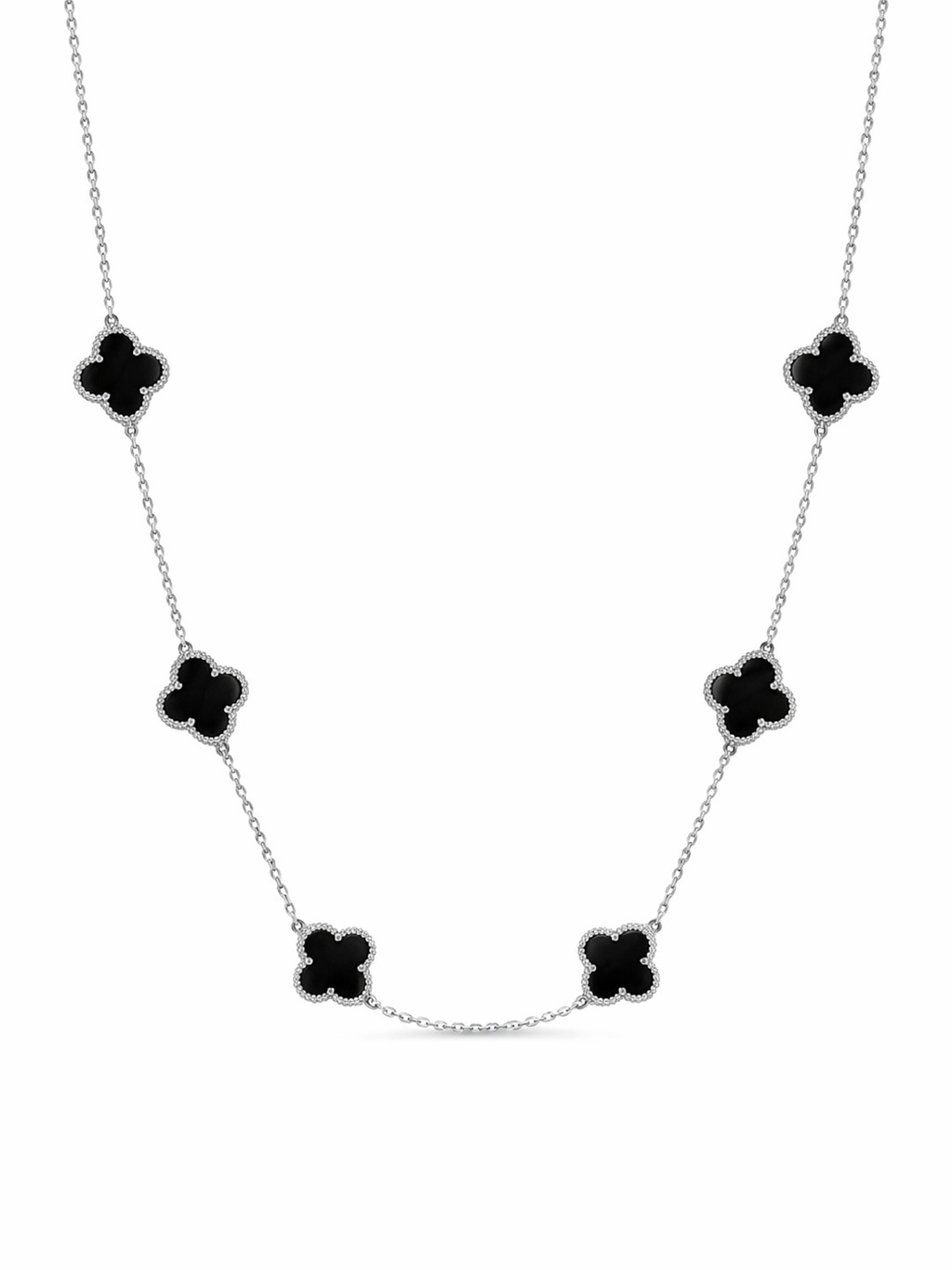 COLAR 6 TREVOS ÔNIX PRATA 925