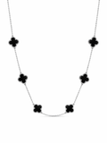 COLAR 6 TREVOS ÔNIX PRATA 925
