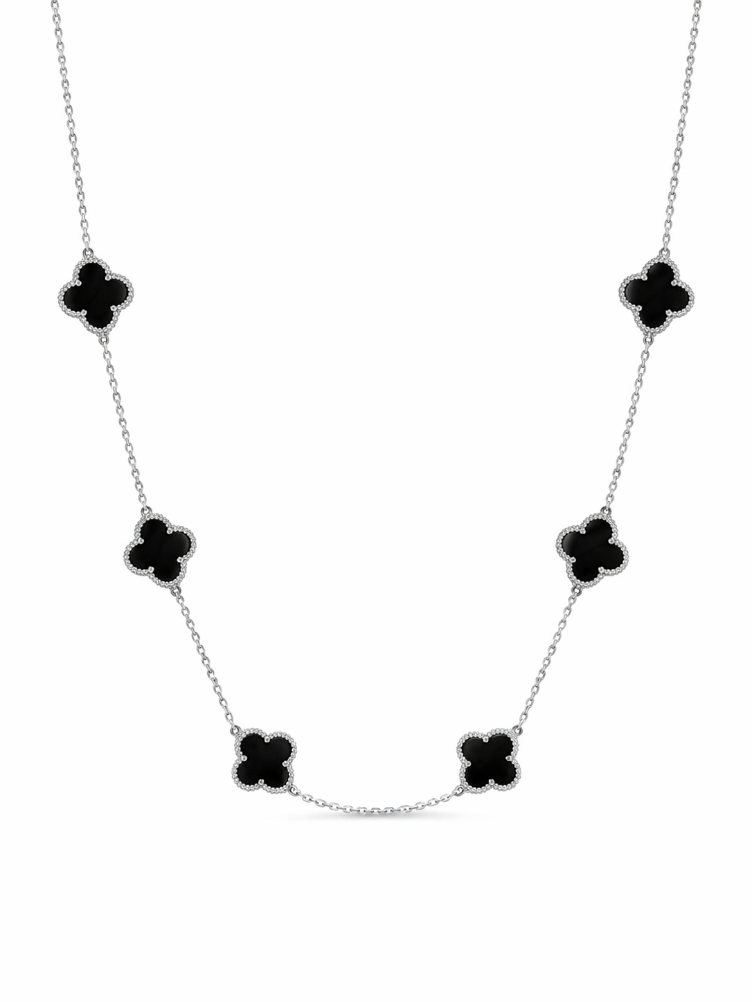 COLAR 6 TREVOS ÔNIX PRATA 925