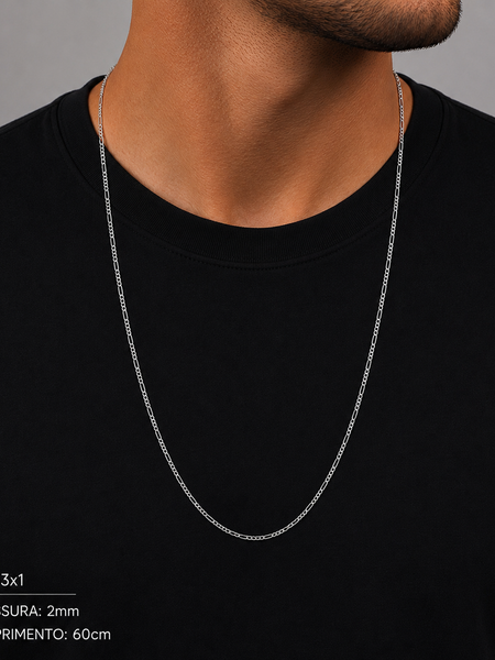CORRENTE ELO 3x1 2MM 60CM PRATA 925