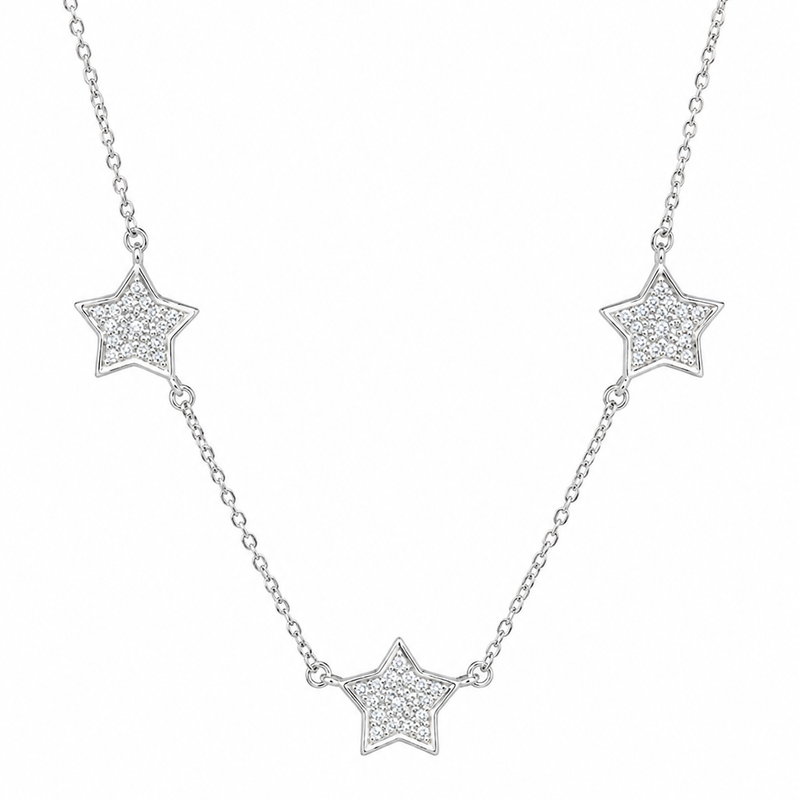 COLAR 3 ESTRELAS CRAVEJADA PRATA 925