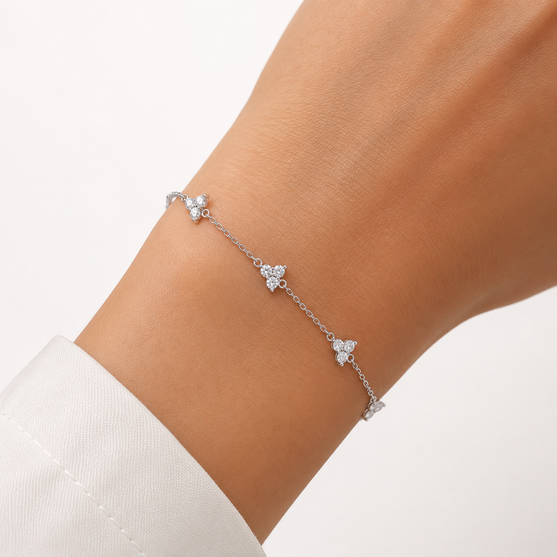 PULSEIRA 3 PÉTALAS CRISTAL PRATA 925