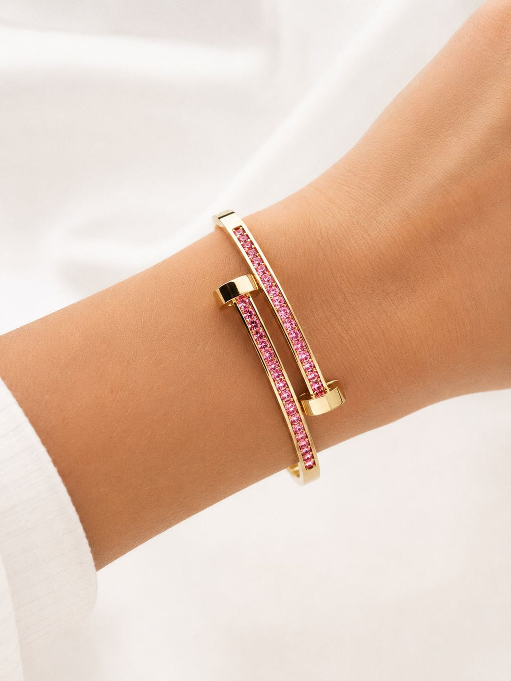 BRACELETE DOURADO COM ROSE AÇO INOXIDÁVEL