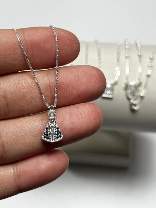 PINGENTE NOSSA SENHORA E CORRENTE VENEZIANA EM PRATA 925