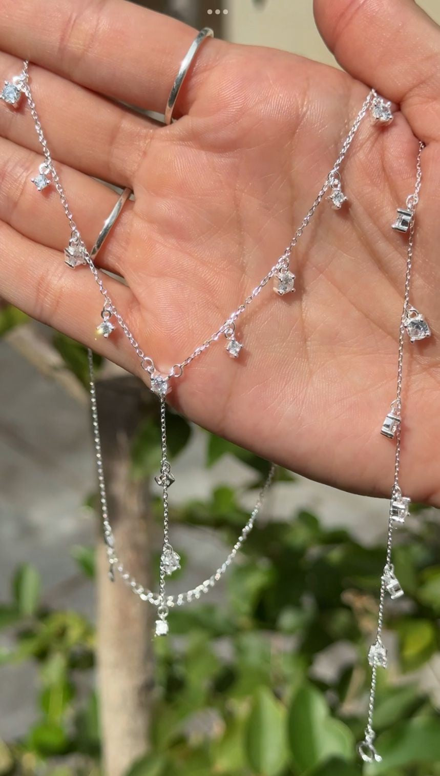 CONJUNTO GRAVATA PONTOS DE LUZ EM PRATA 925