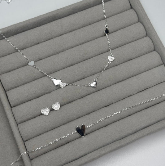 Conjunto Corações em Sintonia – Prata 925