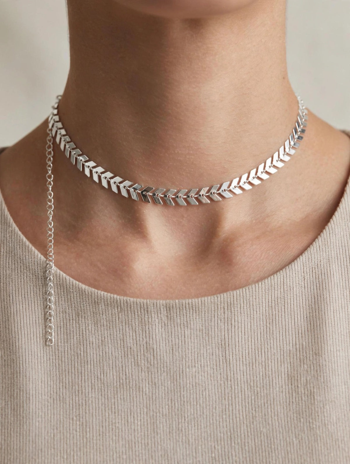 COLAR CHOCKER RAMO DE FOLHAS PRATEADO EM SEMIJOIA