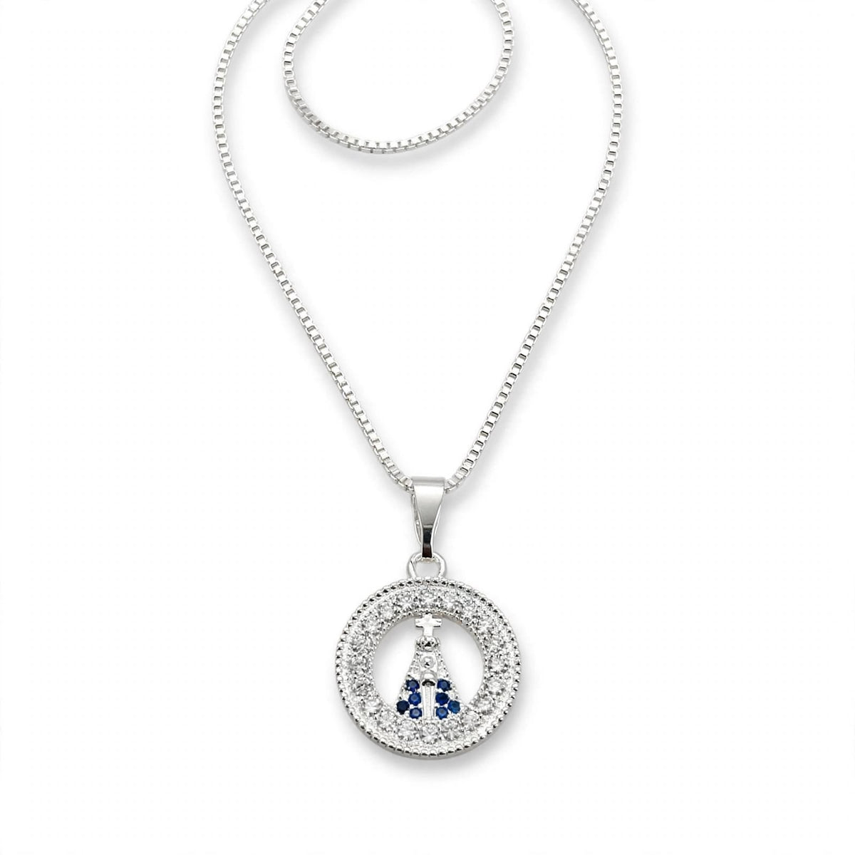 COLAR NOSSA SENHORA APARECIDA 40+5CM SEMIJOIA PRATEADA