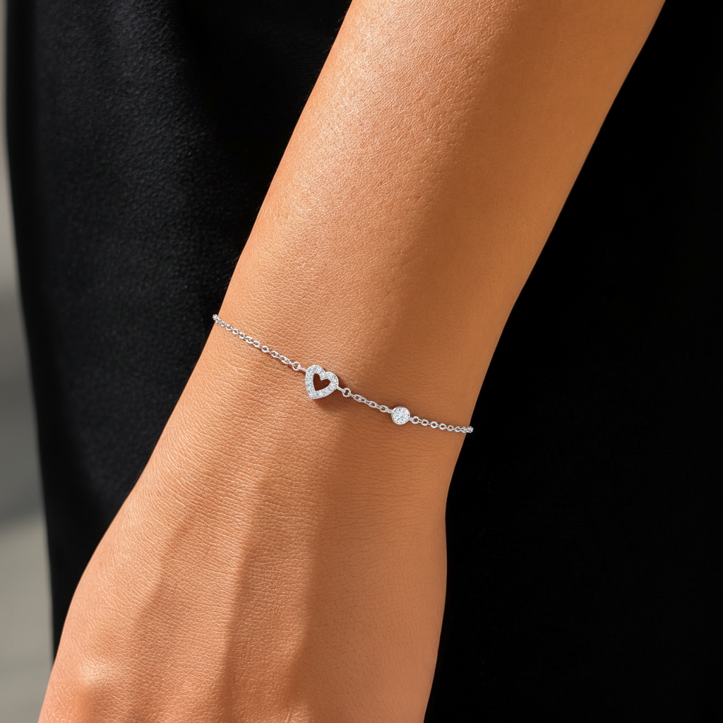 PULSEIRA CORAÇÃO VAZADO EM PRATA 925
