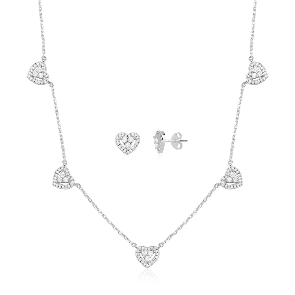 Conjunto 5 Coraçoes Cristal 40+5cm Semijoia Rodinada Premium