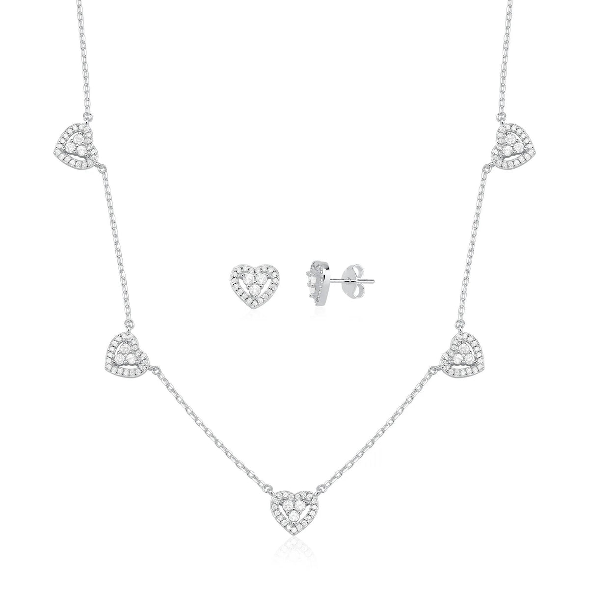 Conjunto 5 Coraçoes Cristal 40+5cm Semijoia Rodinada Premium