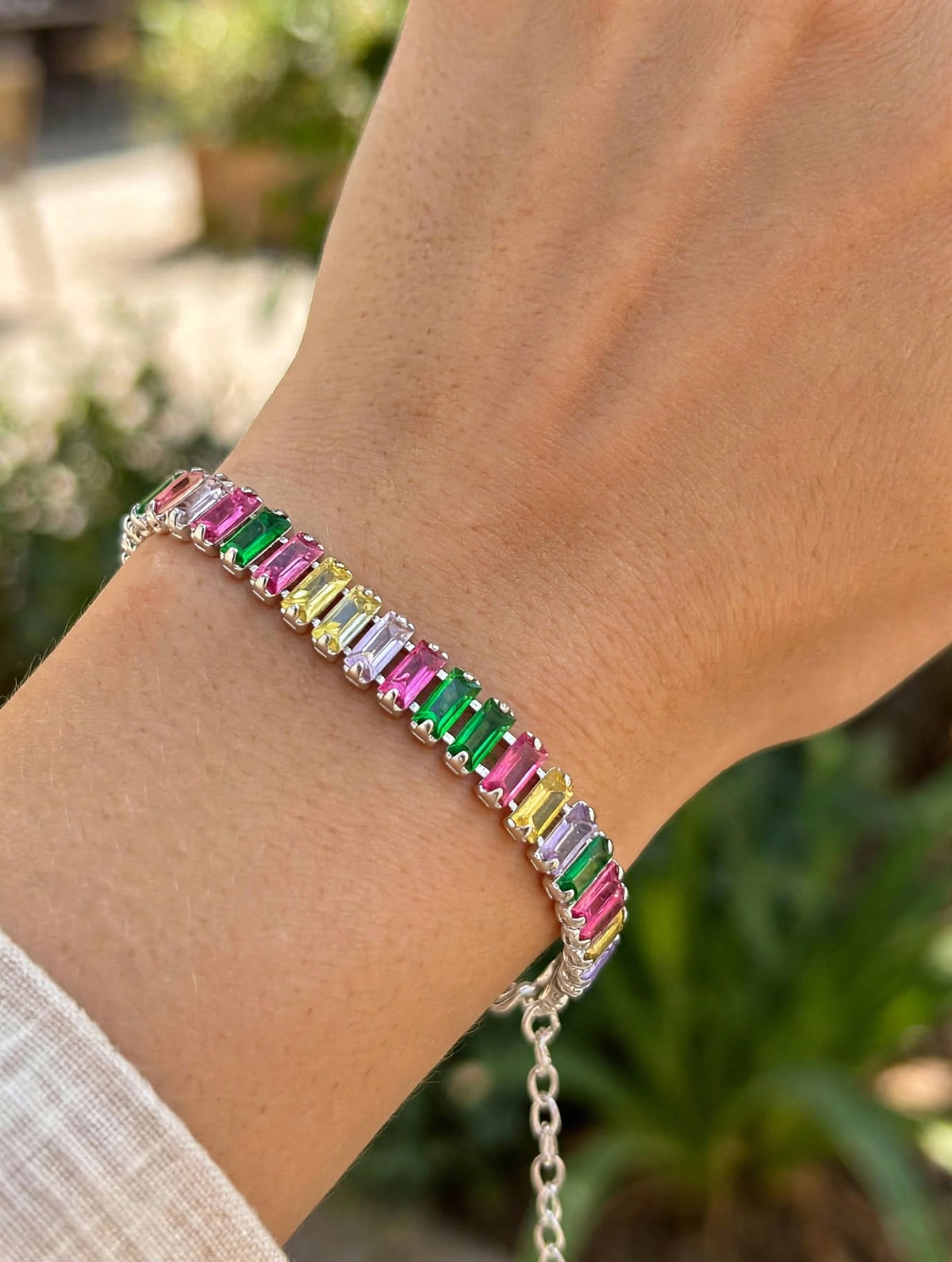 Pulseira Riviera Colors Retangular em Semijoia Prateada Premium