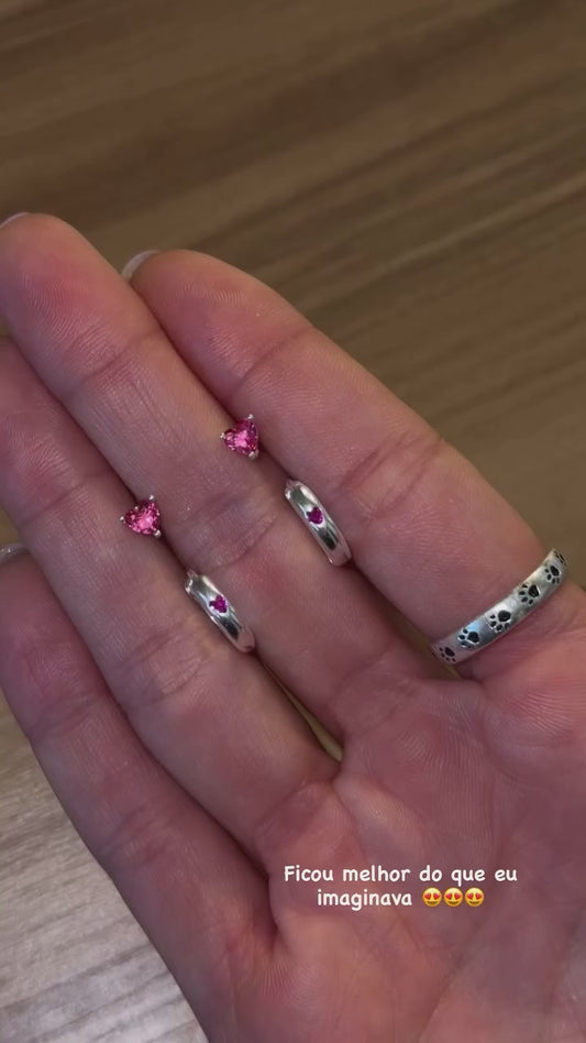 ARGOLA FECHO CLIQUE COM CORAÇÃO ROSA