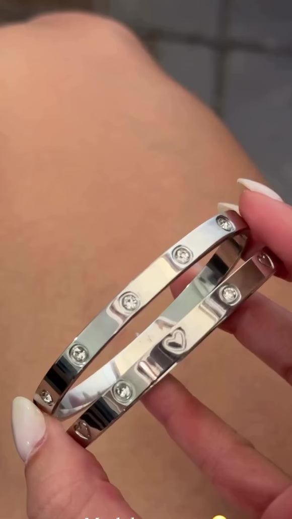 BRACELETE PONTO DE LUZ E CORAÇÃO AÇO INOXIDÁVEL